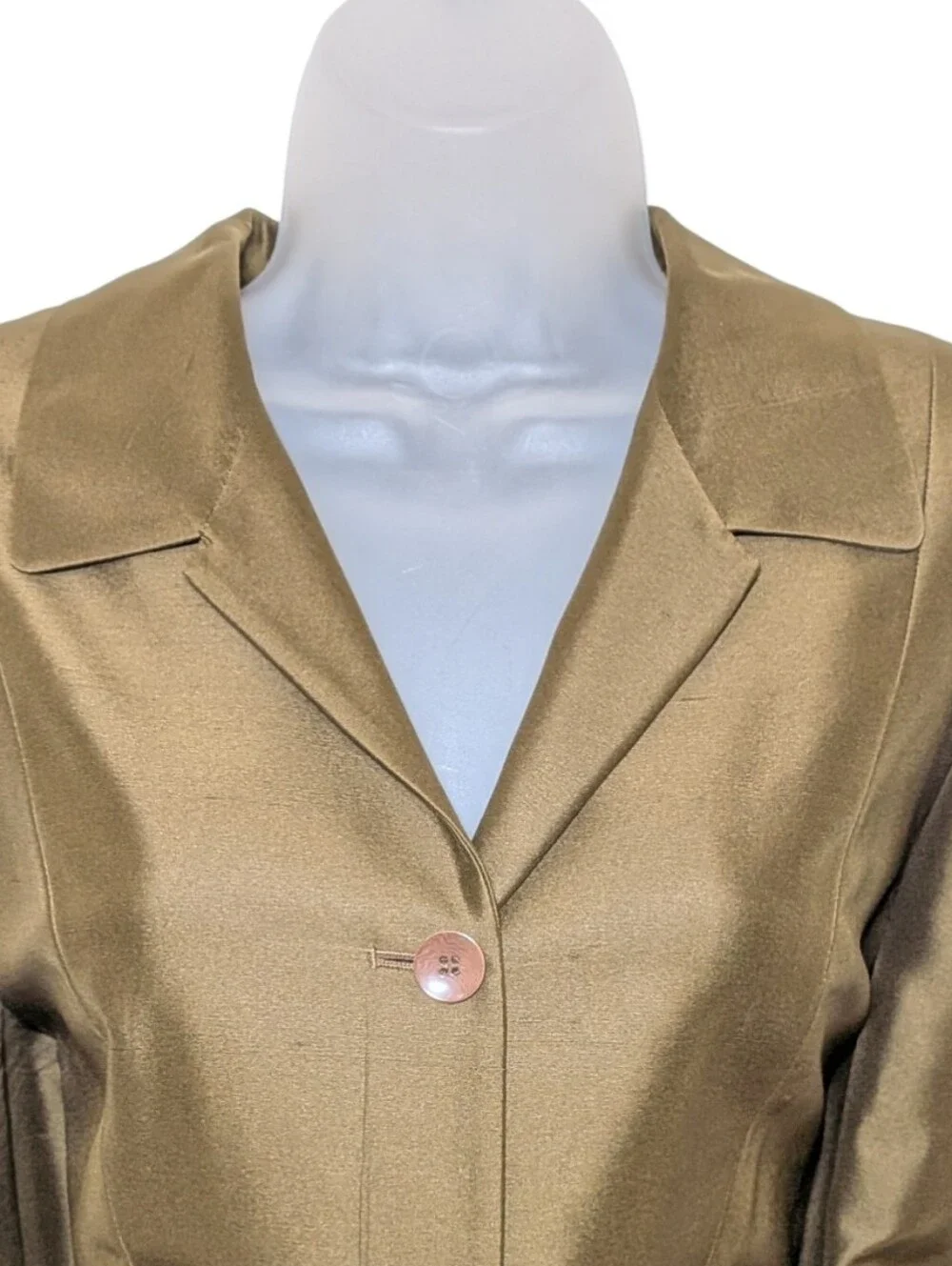 Ann Taylor | Olive Green Women's Tailored Button-Front Blazer | Jacket | Silk